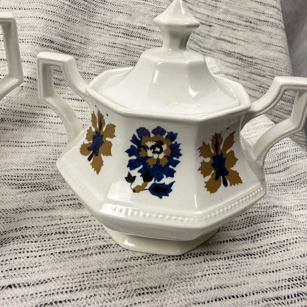 Johnson Brothers Jacobean Cream & Sugar‎ Set White Ironstone Floral Boho Cottage